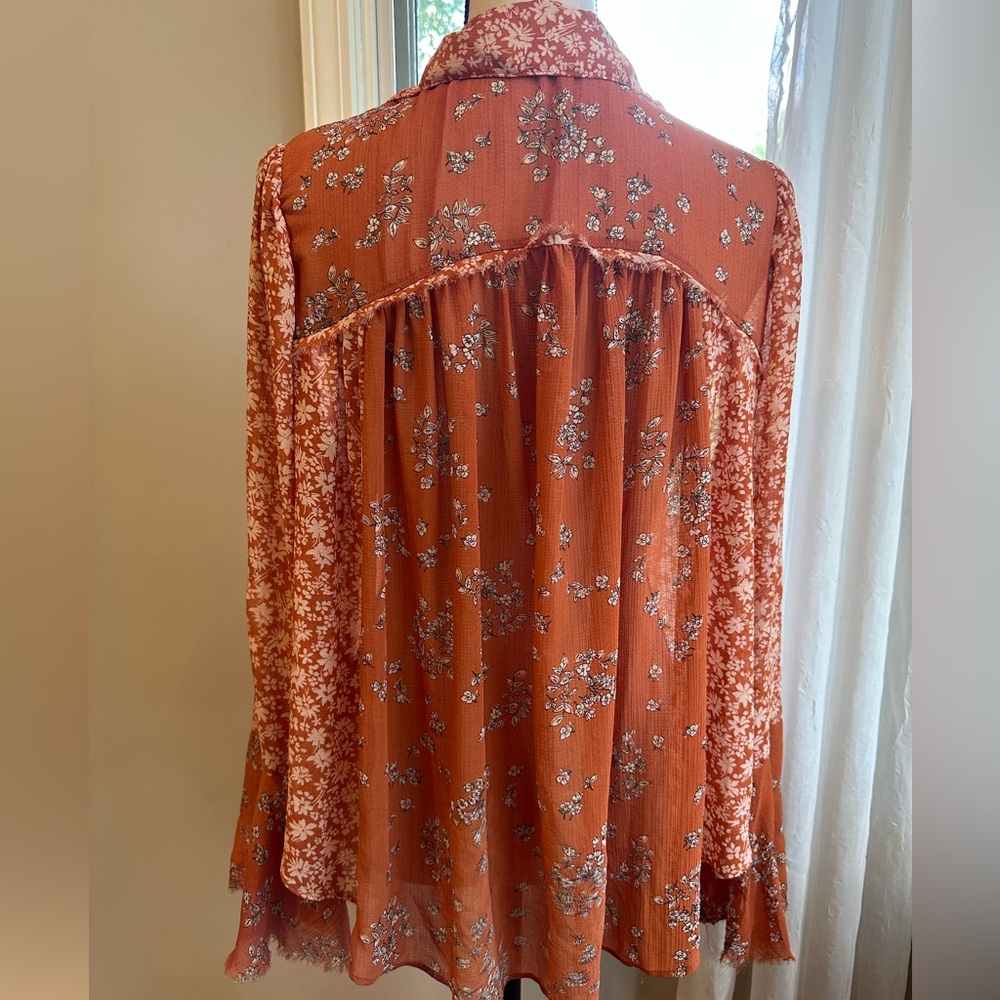 Free People Serena Blouse rust floral print Large - Picture 5 of 9